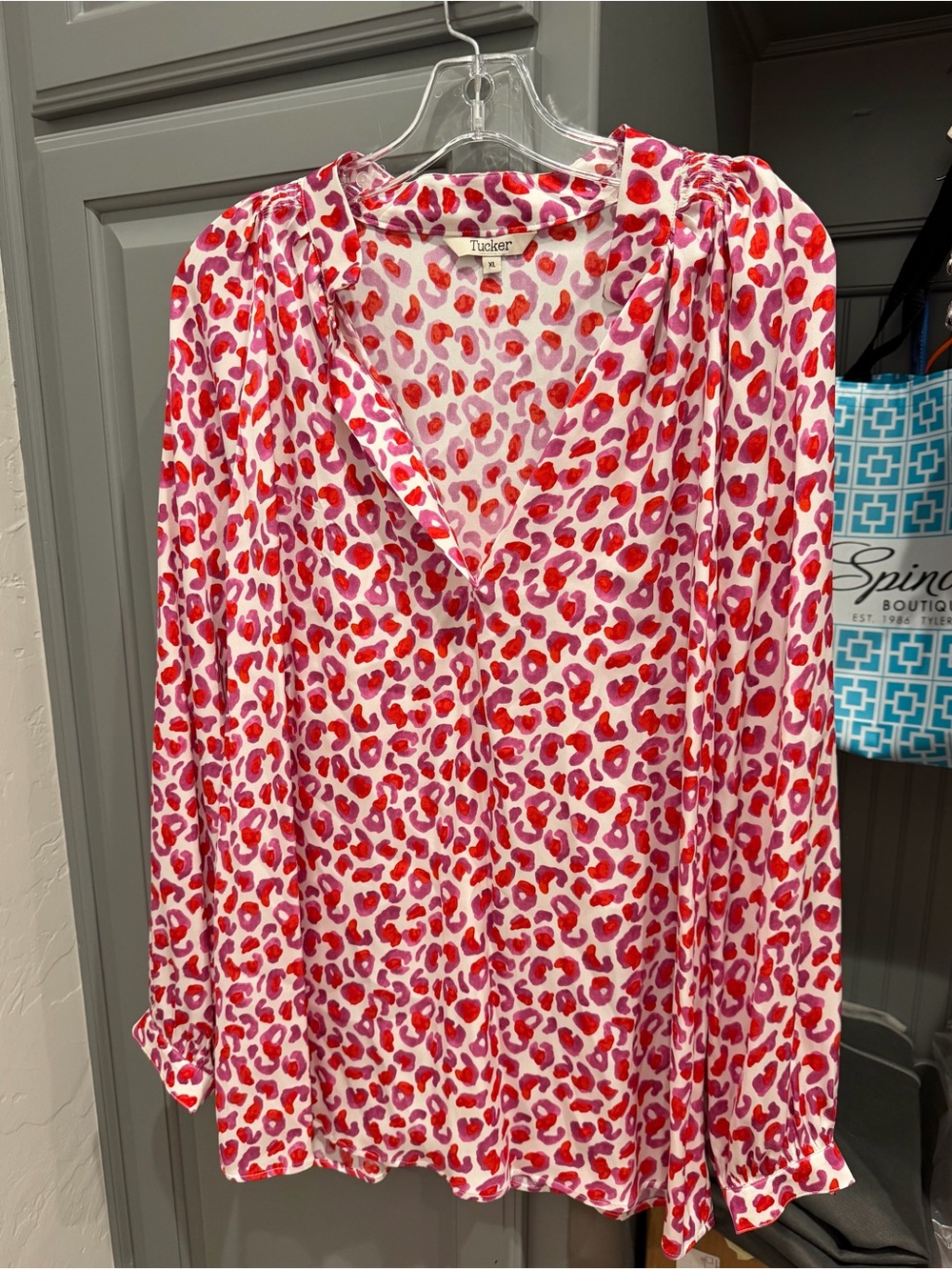 Tucker Red & Pink Leopard-Print V-Neck Blouse